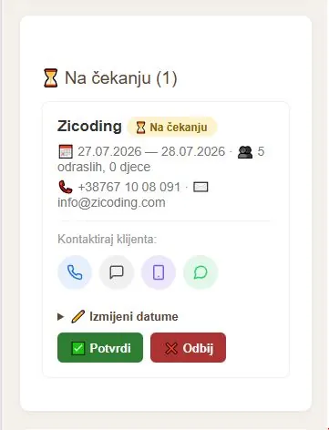 Email za potvrdu upita za rezervaciju - dvostruka potvrda sprječava spam