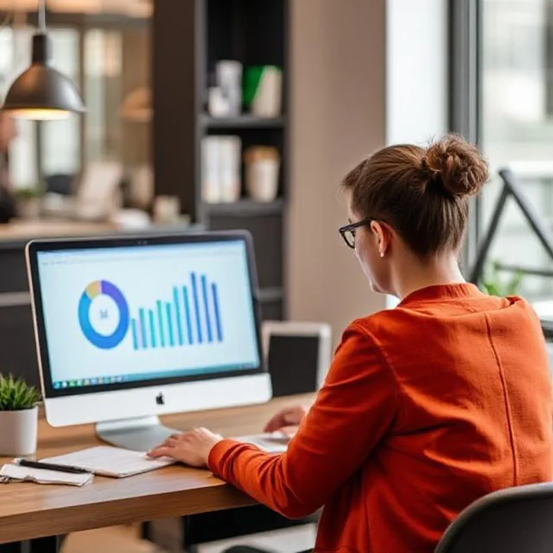 Frau im Büro einer SEO-Agentur für kleine Unternehmen