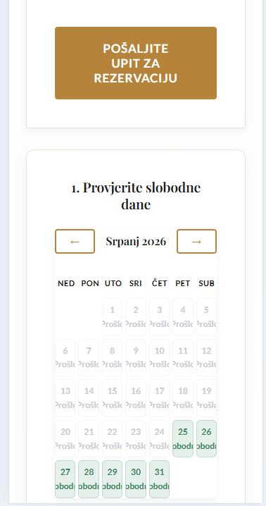 Kalendar dostupnosti apartmana u realnom vremenu - zeleni dani su slobodni