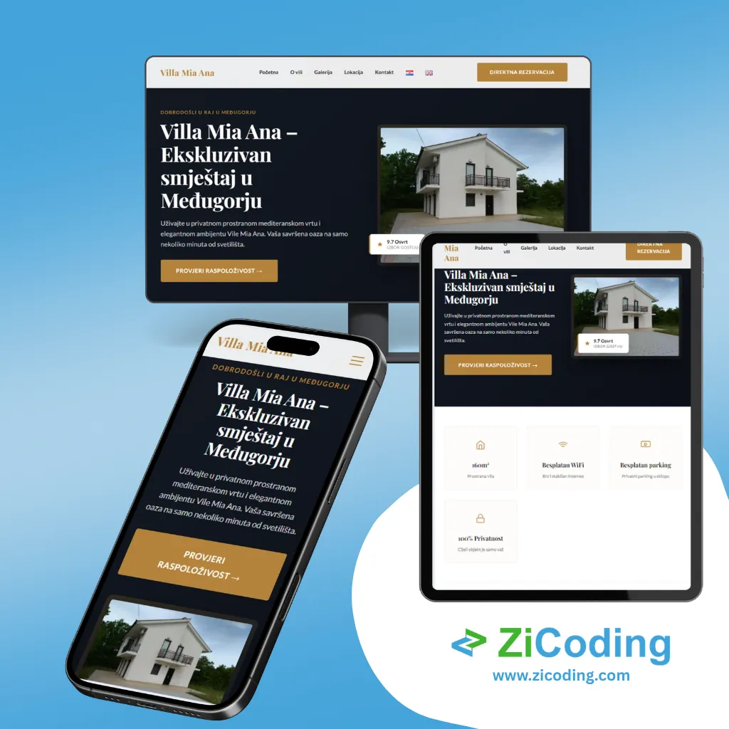Profesionalna web stranice i rezervacijskog sistema za Villa Mia Ana